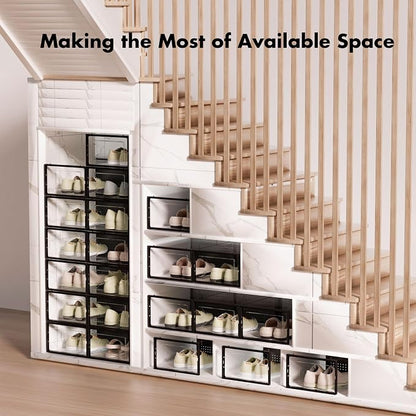 Foluck 15 Pack Shoe Storage Organizer Box Container Clear Plastic Stackable | Interlocking Design, Sturdy Dustproof Breathable, Fits Men's Size 9 Women's Size 10, for Closet Entryway Under Bed