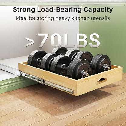 2Pack Pull Out Cabinet Organizer, Soft Close Wooden Slide Out Drawers for Pots, Full-extension Roll Out Shelves for Kitchen Cabinets, Pantry Organization, Bottom and Side Mount(15"W X 21"D x 3.4''H)