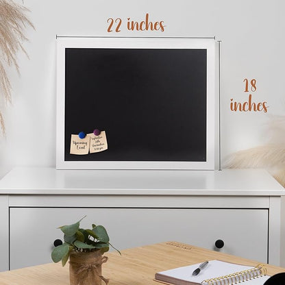 Loddie Doddie Magnetic Chalk Board - 18" x 22", White Frame, Wall Mount - Stain-Resistant Easy-Erase Surface - Magnetic Board Display For Photos & Notes - Kids Chalkboard for Creative Fun with Magnets