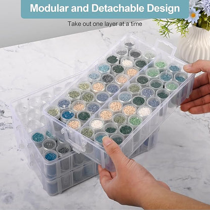 MERATIA Diamond Painting Storage Container, 3-Tier Bead Organizer Box with 150 Slots, Stackable Crafts Organizers for DIY Diamond Art Craft Jewelry Bead Storage