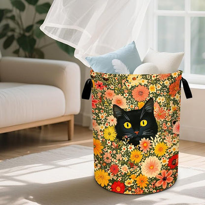 Cat Flower Laundry Basket Waterproof Laundry Hamper Foldable Laundry Bag with Handles for Bedroom, Bathroom, Office, Clothes Storage