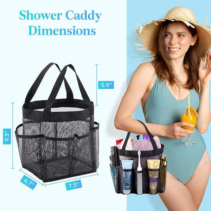 Lifewit Mesh Shower Caddy 2 Packs, Freestanding Portable Shower Tote Bag for Dorm, Bathroom, Gym, Travel, Quick Dry Hanging Organizer with 7 Storage Pockets for Toiletry Essentials, Black&Pink