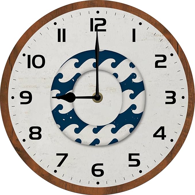 Retro Swimming Circle Wall Clock 10 Inch Silent Non Ticking Battery Operated Wooden Modern Office Simple Minimalist Clock Decorative for Kitchen Home Bathroom Living Room