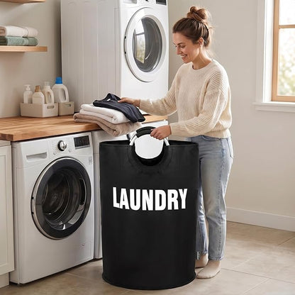 DOKEHOM 160L XX-Large Laundry Basket (7 Colors), Collapsible Laundry Bag, Foldable Laundry Hamper, Folding Washing Bin (Black, XXL)