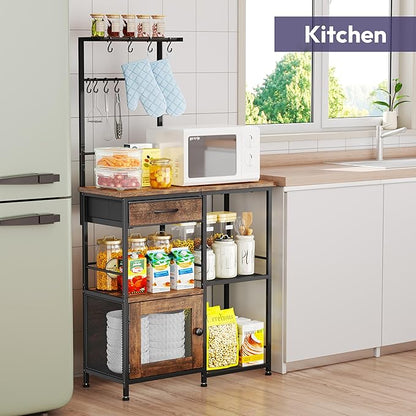 SWTYMIKI Coffee Bar with Hanging Rack - Farmhouse Coffee Stand Station Multi-Purpose Buffet Sideboard Cabinet with Drawers - Kitchen Bar Table for Living Room, Corner, Small Space, Espresso