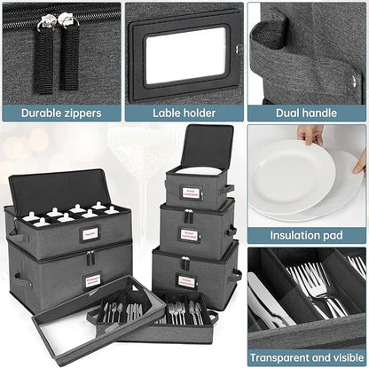 ANILD China Storage Containers 6-Piece Set, Hard Shell Box Moving Dishes, Plates, Wine and Glasses, Dinnerware, Mugs, Saucers, Ideal for Kitchen Organization