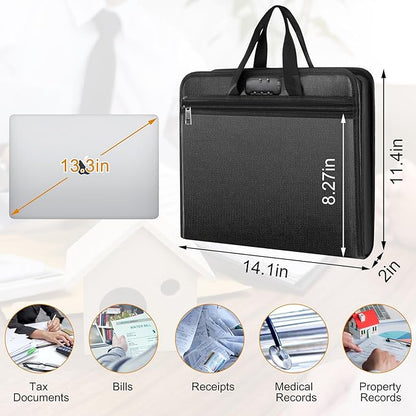 onvvippiv File Organizer Fireproof Expanding Accordion File Folder with Lock Zipper Labels13 Pockets Document Organizer Holder Storage Box Bag for Business Office Receipt Home Travel