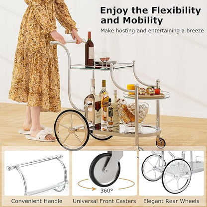 Tangkula Bar Cart, 3-Tier Rolling Home Bar Serving Cart with Mirrored Shelves & 4 Wheels, Mobile Beverage & Wine Cart for Kitchen, Dining Room, Living Room (Silver)