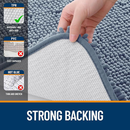 OLANLY Bathroom Rugs 34x21, Extra Soft Absorbent Chenille Bath Rugs, Rubber Backing Quick Dry, Machine Washable Bath Mats for Bathroom Floor, Tub and Shower, Home Decor Accessories, Airy Blue