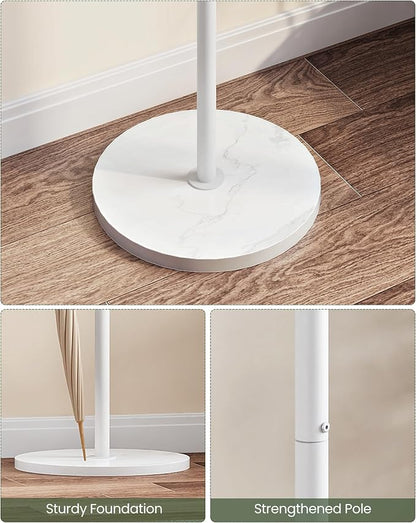 CHOEZON Coat Rack Freestanding, Coat Rack with Umbrella Holder, Coat Hanger Stand with 8 Hooks, Coat Tree with Marble Base, 3 Adjustable Size, for Entryway, Living Room, Bedroom Marble White TYM09WD