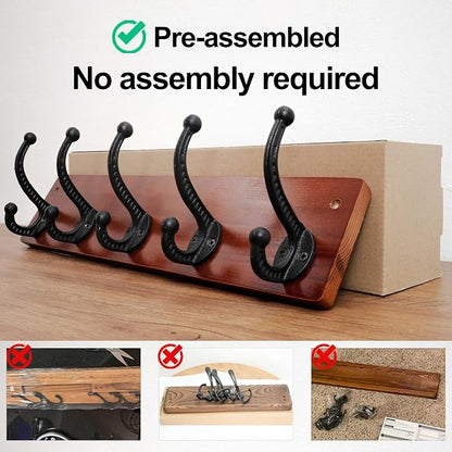 WEBI Rustic Coat Rack Wall Mount,5 Cast Iron Coat Hooks Wall Mounted,Heavy Duty Wood Wall Coat Hanger Hooks for Hanging Coats,Jacket,Clothes,Backpack,Farmhouse,Cherry,2 Packs