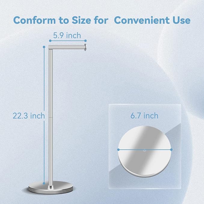 RRM Toilet Paper Holder Stand, Bathroom Free Standing Toilet Paper Holders with Reserve Storage 3-4 Toilet Paper Rolls, 22-inch Stainless Steel Toilet Paper Holder Stand (Brushed)
