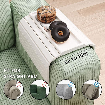 Sofa Arm Tray,Bamboo Folding Couch Arm Tray,Sofa Armrest Trays with Anti-Slip Pad for Drinks,Snacks,Phone,Remote Control（White）