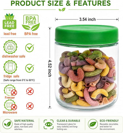 EONJOE 16oz Glass Jars for Overnight Oats Snacks Salad Yogurt Pudding Cereal Candy Storage Containers Meal Prep Mason jar with Airtight lids,6 Pack