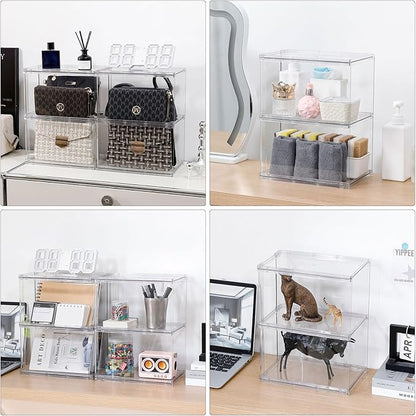 4 Pack Handbags Organizer for Closet, Plastic Small Purses Storage Bins, Stackable Display Stand for Home Kitchen, Bathroom, Bedroom and Office ( Short )