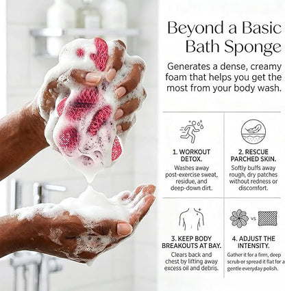 UJFQBH African Net Sponge Authenti, Exfoliating Body Scrubber for Back and Hard to Reach Areas, Gentle Daily Exfoliation for Deep Cleansing, Quick Drying Shower Essential, Berry Pink 3 Pack