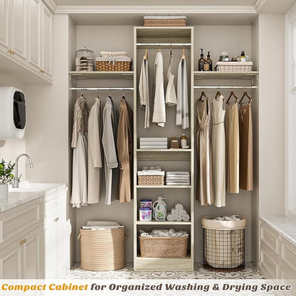Cyclysio 4FT Small Closet System, 80"H Closet Organizer System with 4 Closets Rods & 3 Shelves, 48" Closets Organizers and Storage for Small Bedrooms, Laundry Rooms, Cloakrooms, White Oak