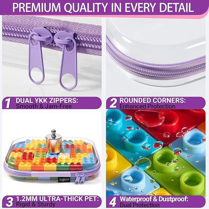 YQBRAO 6 Pack Royal Purple Clear Hard Shell Zipper Case, 1.2mm Heavy Duty Art Supply & Cosmetic Bags, Crush-Proof Storage Pouches for Hobbies, Tech & Makeup (2L, 2M, 2S)