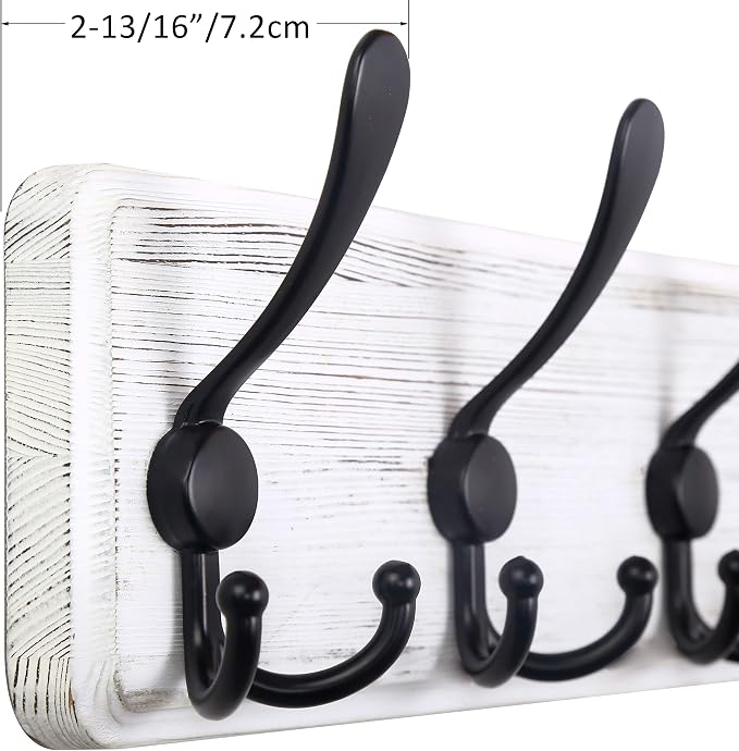 WEBI Coat Rack Wall Mounted,38 9/16" Long,10 Hooks,Wood Coat Hooks Wall Mounted Coat Hanger,Hook Rack Rail,Triple Hooks for Hanging Coats,Clothes,Jacket,Farmhouse,Black/White,2 Packs