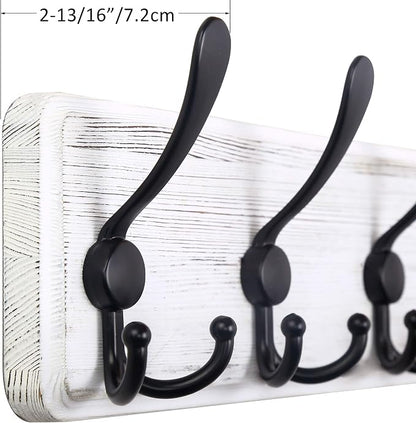 WEBI Coat Rack Wall Mount,38 9/16" Long,10 Hooks,Large Coat Hooks Wall Mounted,Coat Hanger Wall,Farmhouse Wood Hook Rack Rail,Triple Hooks for Hanging Coats,Clothes,Jacket,Black/White