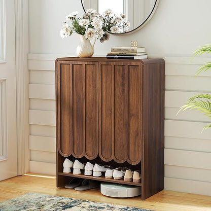 ORRD Shoe Storage Cabinet with Scalloped Doors, 5-Tier Wooden Shoe Cabinet with Adjustable Shelves, Shoes Rack Storage Organizer for Entryway, Hallway, Living Room, Walnut