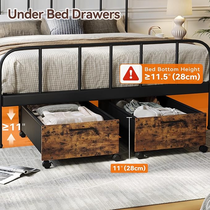 FOUCSSOMEI Under Bed Storage with Wheels, Wooden Under Bed Drawers On Wheels, Rolling Under Bed Shoe Storage, Space Saving, Rustic Brown,90L