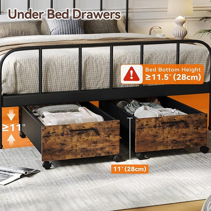 FOUCSSOMEI Under Bed Storage with Wheels, Wooden Under Bed Drawers On Wheels, Rolling Under Bed Shoe Storage, Space Saving, Rustic Brown,90L