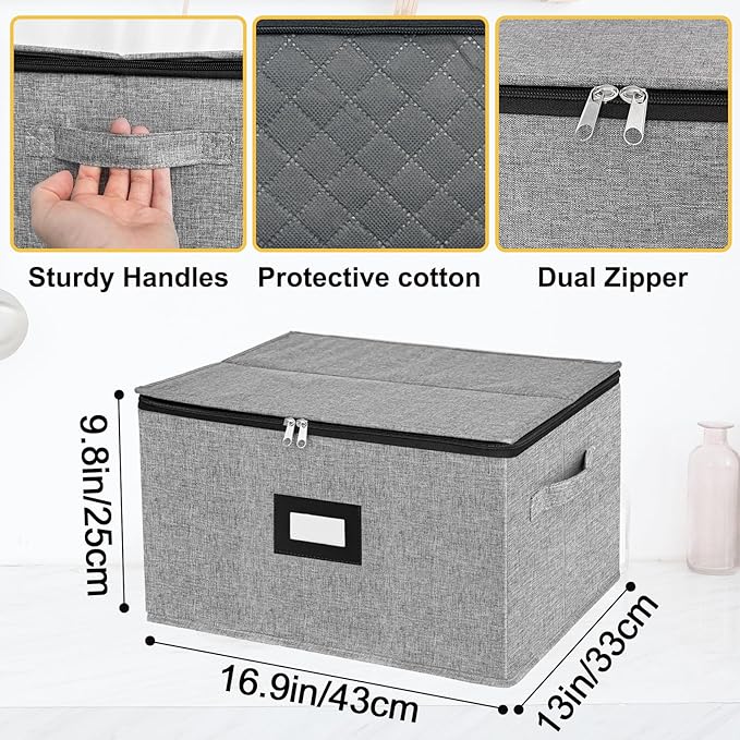 VERONLY Stemware Storage Cases,Quilted Wine glass Storage Boxes with Divider-China Storage Containers Hard Shell Holds 12 Wine Glass or Crystal Glassware Storage Containers, Stackable (Light Grey)