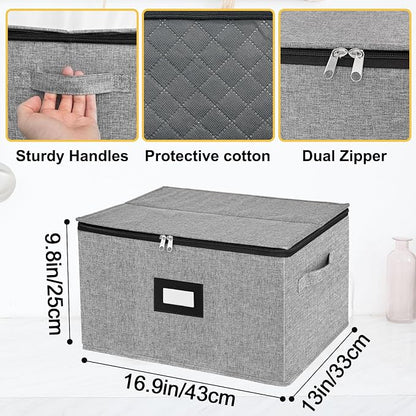 homyfort Wine Glass Storage Box, China Storage Containers with Dividers, Stemware Storage Case Holds 12 Wine Glass or long stem Crystal Glassware with Handles, Hard Shell and Stackable (Grey)