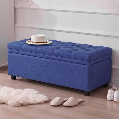 Mangodan 43" Storage Ottoman Bench, Tufted Ottoman with Storage for Living Room, Large End of Bed Ottomans, Modern Entryway Benchs, Window & Bedroom Benches for Foot of Bed (Blue)