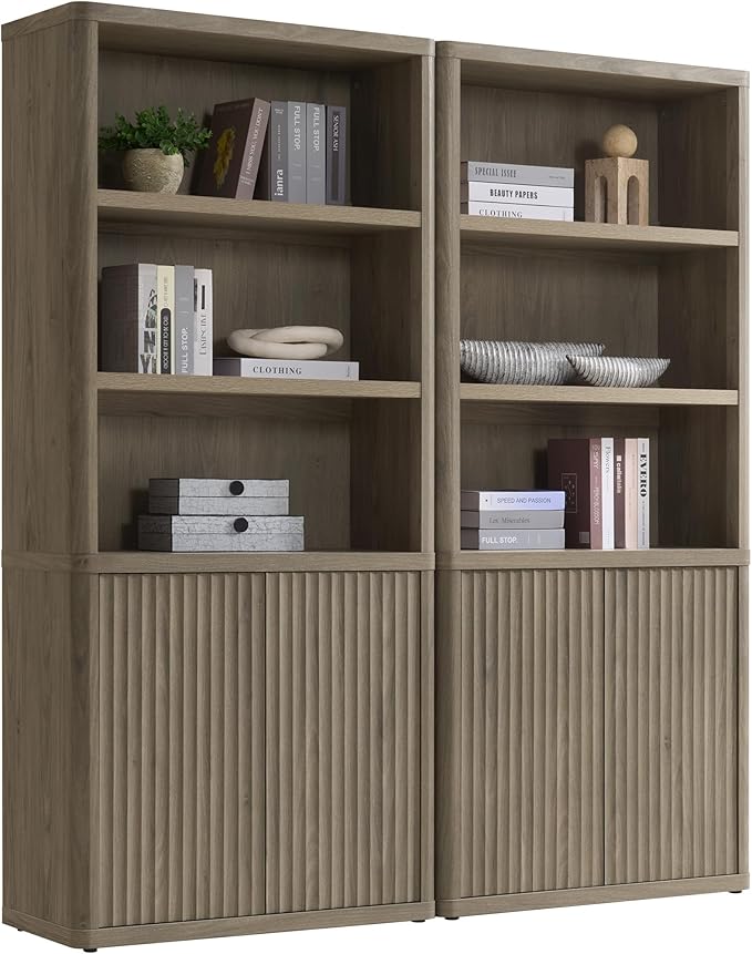 SICOTAS Book Shelf with Doors 71" Tall 6 Tier Bookshelf with Adjustable Shelves Fluted Booshelves & Bookcases Modern Book Case with Large Storage Display Cabinet for Living Room Home Office Bedroom