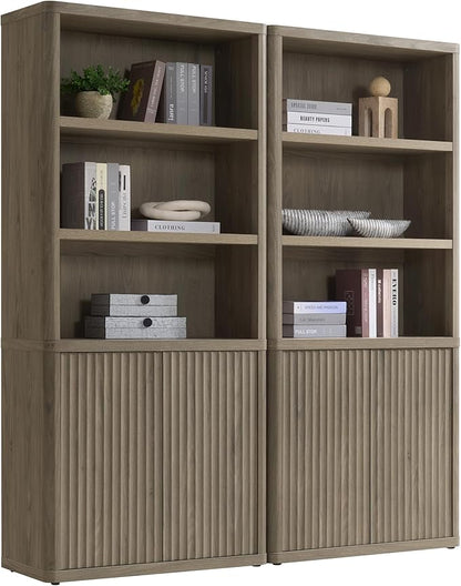 SICOTAS Book Shelf with Doors 71" Tall 6 Tier Bookshelf with Adjustable Shelves Fluted Booshelves & Bookcases Modern Book Case with Large Storage Display Cabinet for Living Room Home Office Bedroom