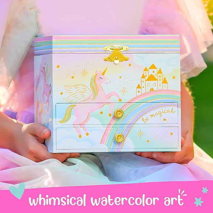 Giggle & Honey Musical Unicorn Jewelry Box for Girls - Kids Music Box, Unicorn Birthday Gifts for Little Girls, Jewelry Boxes, 6.8 x 5.3 x 6 in - Ages 3-10