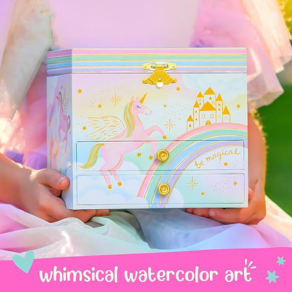 Giggle & Honey Musical Unicorn Jewelry Box for Girls - Kids Music Box, Unicorn Birthday Gifts for Little Girls, Jewelry Boxes, 6.8 x 5.3 x 6 in - Ages 3-10