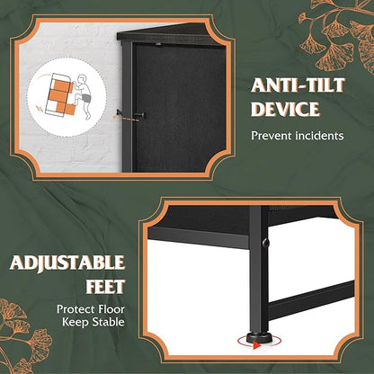 Tall Console Table with 16 Fabric Drawers, Entryway Table with Storage, Large Storage Organizer with Wood Top, Steel Frame for Living Room, Hallway, Office, Charcoal Black