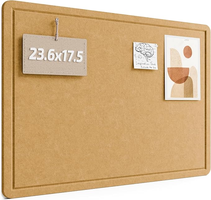Fluxynara Bulletin Board, 23.6" x 17.5" Cork Board Alternative with 12 Safe Removable Adhesive Tabs, Foldable Felt Pin Board for Home Office, Classroom, Bedroom,Entryway for Walls— Mustard Yellow