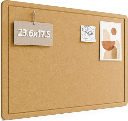 Fluxynara Bulletin Board, 23.6" x 17.5" Cork Board Alternative with 12 Safe Removable Adhesive Tabs, Foldable Felt Pin Board for Home Office, Classroom, Bedroom,Entryway for Walls— Mustard Yellow