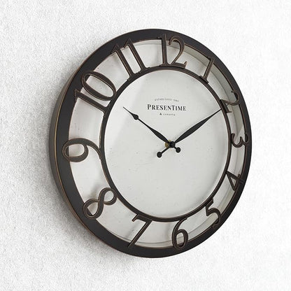Presentime & Co 13" Farmhouse Series Wall Clock, Vintage Style, Retro Clock, Silent No Ticking, Raised 3D Arabic Numeral, Oil Rubbed Bronze Finish.