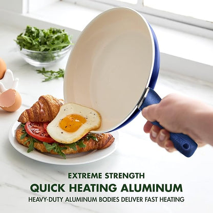 GreenPan Rio Healthy Ceramic Nonstick 8" Frying Pan Skillet and Silicone Spatula Set, Soft Grip Handle, Breaktfast Meal Set, PFAS-Free, Dishwasher Safe, Oven Safe, Oxford Blue
