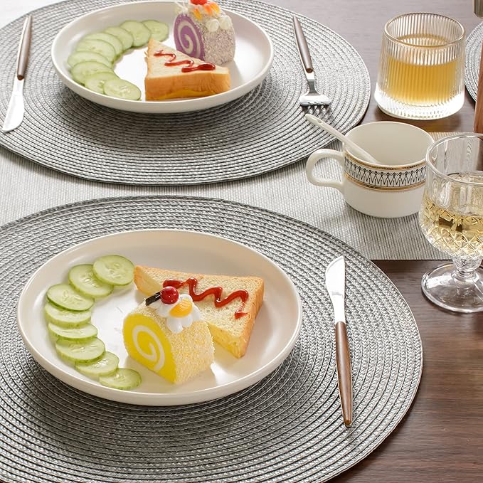 FunWheat Round Braided Placemats Set of 4 Table Mats for Dining Tables Woven Washable Non-Slip Place mats 15inch (Grey, 4pcs)