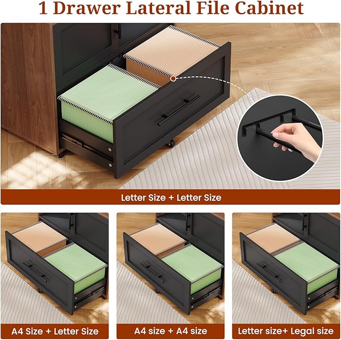 63" Executive Desk with Mobile File Cabinet, Large Office Desk with Drawer, Modern L Shaped Desk with Power Outlets, Storage Shelves, Corner Computer Desk Business Workstation Set (Walnut)