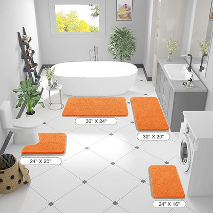 OLANLY Bathroom Runner Rugs 47x24, Extra Soft Absorbent Chenille Bath Rugs, Rubber Backing Quick Dry, Machine Washable Long Bath Mats for Bathroom Floor, Tub and Shower, Home Decor Accessories, Orange