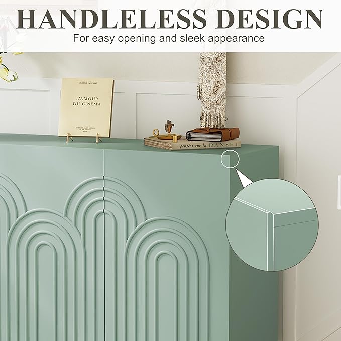 ARTPOWER 47" Sideboard Buffet Cabinet with 3 Doors - Accent Modern Cloud Relief Decorative Credenza with Storage for Living Room, Kitchen, Dining Room, Hallway, Entryway, Green