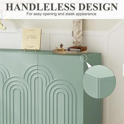 ARTPOWER 47" Sideboard Buffet Cabinet with 3 Doors - Accent Modern Cloud Relief Decorative Credenza with Storage for Living Room, Kitchen, Dining Room, Hallway, Entryway, Green