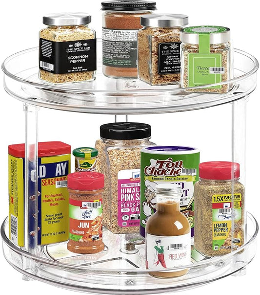 2 Tier Lazy Susan, 10.6 Inch Clear Makeup & Skincare Organizer, Bathroom Countertop Perfume Organizer