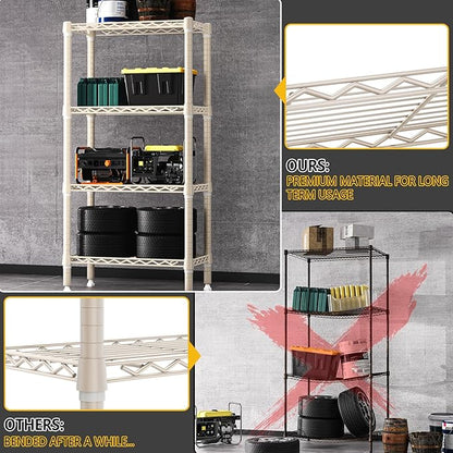 M MZG 1000 lbs 4-Shelf Standing Storage Shelves Heavy Duty Metal Shelving Unit Adjustable Wire Rack for Office Garage Kitchen, Light Tan 11.8 D x 23.6" W x 47.5" H