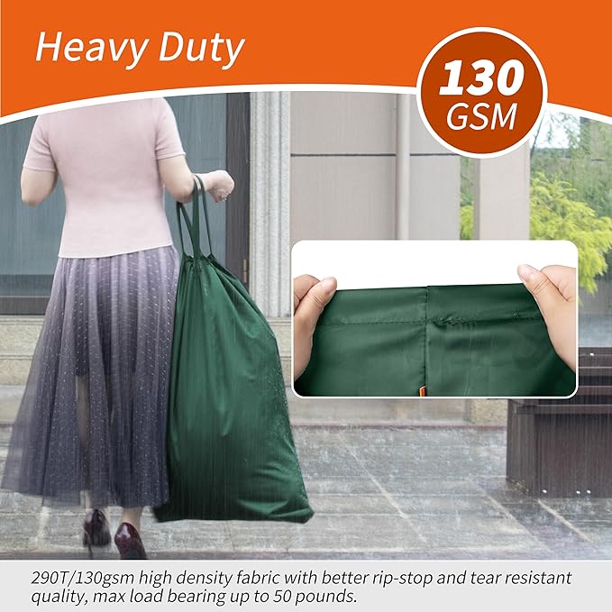Polecasa 2 Pack Extra Heavy-Duty Laundry Bag 28x36”- Machine Washable Large Storage Bag with Reinforced Handles & Drawstring Closure & ID Tag for College Dorm Travel - Green