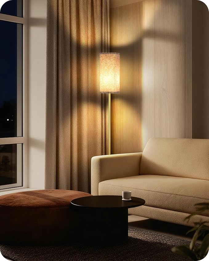 2Pack 64.2” Dimmable Floor Lamp for Living Room with Remote & Foot Switch, Corner Floor Lamp for Bedroom, Includes A19 Bulb, Modern Standing Tall Lamp, ETL Listed Beige and Gold DE17LDP205