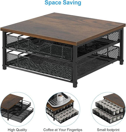 Coffee Pod Holder For Counter, Coffee Pod Drawer for K Cup Storage Drawer Holder, 72 Capacity Pods Storage Organizer Cups Capsule with Sliding Baskets for Coffee Station, Black