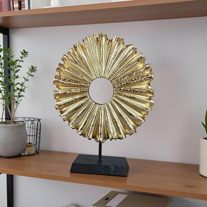 Modern Abstract Round Decorative Sculpture, Dining Living Room Desk Decor,Geometric Home Decor Statues,Shelf Top Decor Aesthetics, Coffee Tables or Office Shelves（Golden）